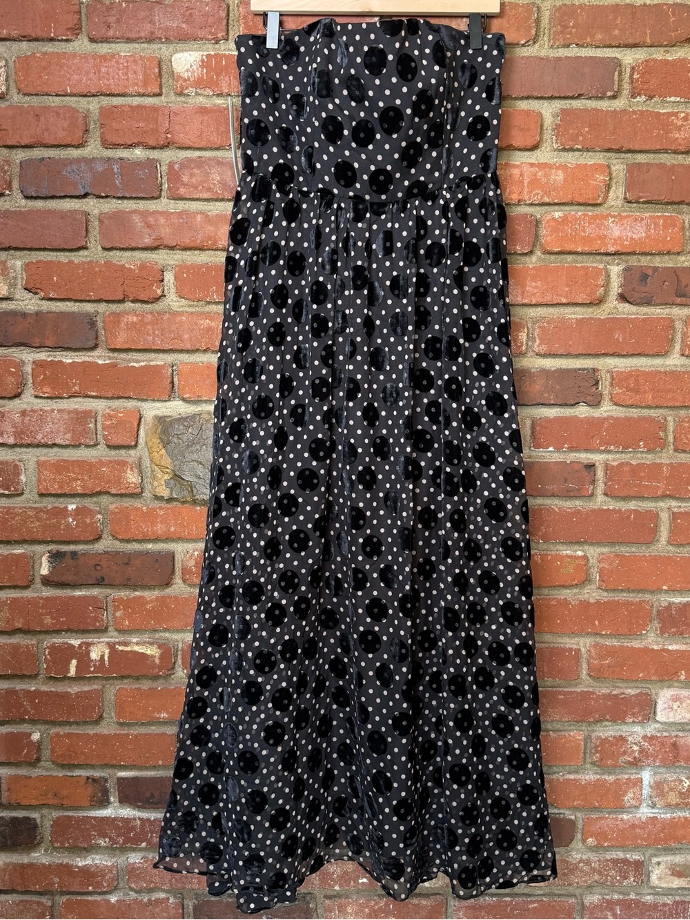 Anthropologie Velvet Polka Dot Maxi Dress new nwt size 14 black -FLAWED